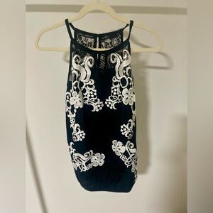 INC International Concepts Black Lace Tunic with White Floral Embroidery